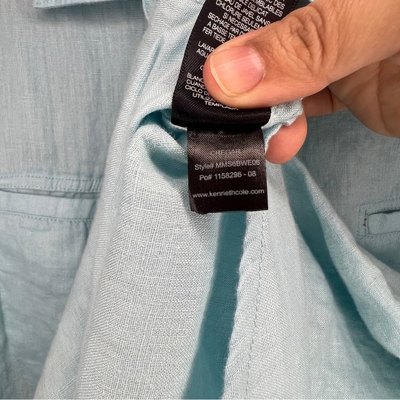 Kenneth Cole Men's Linen Short Sleeve Button Down Shirt Aqua Size Large - Picture 5 of 7